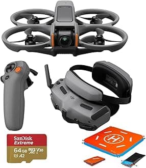 DJIAvata 2 Fly More Combo (1 Battery), FPV Drone with Camera 4K, Built-in Propeller Guard, Easy Flip/Roll, Goggles 3 and RC Motion 3 Included, POV Content Camera Drone, Black + SD Card & Landing pad