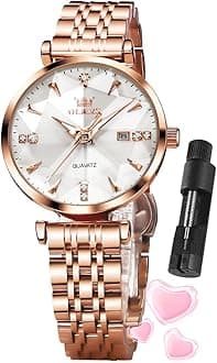 OLEVS Women Watch Fashion Rose Gold Diamond Analog Quartz Female Watches for Women Luxury Dress Ladies Stainless Steel Luminous Waterproof Date Wristwatches