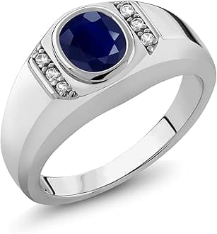 Gem Stone King Oval Ring For Men | Gemstone Birthstone and White Created Sapphire | 925 Sterling Silver | Oval Cut 8X6MM with Round 1.25MM Accents | Sizes 7-13