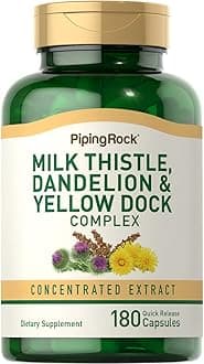Piping Rock Milk Thistle, Dandelion & Yellow Dock | 180 Capsules | Concentrated Extract Complex | Non-GMO, Gluten Free Supplement