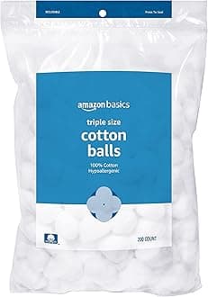 Amazon Basics Cotton Balls for Skincare, Makeup Removal, Cotton, Hypoallergenic, 200 Count (Previously Solimo)