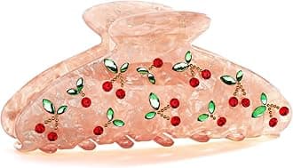 LILIE&WHITE Cherry Blossom Hair Clip for Women – Elegant Pink Resin Clip with Red and Green Rhinestone Accents, Hypoallergenic, Non-Fading, Gift for Fashion Lovers