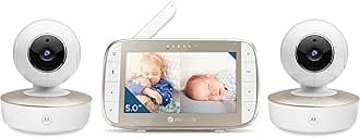 Motorola Nursery Baby Monitor with 2 Cameras and Audio, No WiFi Needed VM50G with Temperature Sensor, Remote Zoom & Tilt, Night Vision, 5" Screen, 2-Way Audio, Lullabies