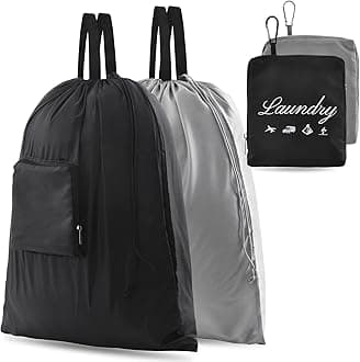 2 Pcs JHX Travel Laundry Bags, Dirty Clothes Organizer【Upgraded】with Handles and Aluminum Carabiner for Travel, Camp, Fitness, and Students (Black&Grey) 24"L x 21"W