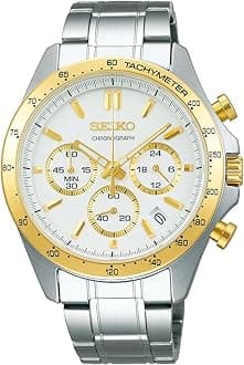 Seiko SELECTION SBTR024 Men's Watch, Battery Operated Quartz, Chronograph, Date Calendar, 24 Hour Hand, White Dial, Silver x Yellow Gold, Stainless Steel