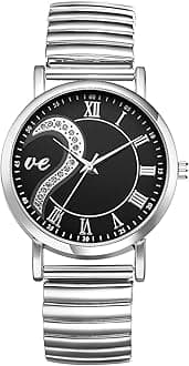 Avaner Elastic Strap Couple Watches: Stretch Band His and Her Analog Quartz Stainless Steel Bangle Wrist Watches for Men Women