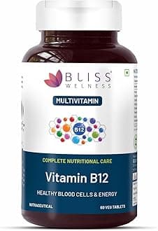 Bliss Welness Vitamin B12 100% RDA | Cynocobalamine | Boost Energy Levels Healthy Nervous System & Brain Function Supplement for Men & Women - 60 Vegetarian Tablets