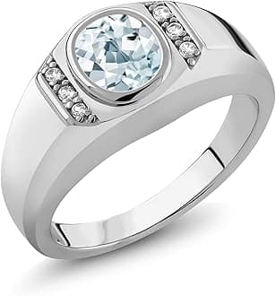 Gem Stone King Oval Ring For Men | Gemstone Birthstone and White Created Sapphire | 925 Sterling Silver | Oval 8X6MM and Round 1.25MM Accents | Sizes 7-13