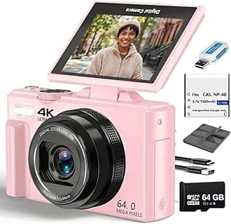 Acuvar 4K 48MP Digital Camera for Photography, Vlogging Camera for YouTube with 3" 180° Flip Screen, WiFi, 16X Zoom, Rechargeable Battery, 64GB Micro SD Card,