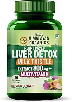Vlado's Himalayan Organics Plant Based Liver Detox Supplement With Milk Thistle- 800mg (70:1) Extract I Natural Liver Detox Supplement I Fatty Liver Care I Added Multivitamins & Amino Acid I Turmeric, Beetroot, Dandelion | Complete Liver Cleansing & Detox Natural Body Detox - Detoxification Formula | For Men & Women - 60 Veg Capsules