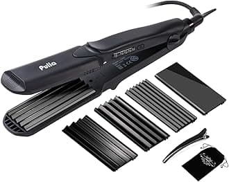 Pulla Hair Straightener and Crimper - 4 in 1 Tourmaline Ceramic Flat and Curling Iron for Hair Styling with Adjustable Temperature - Salon High Heat 320°F - 430°F for All Hair Types