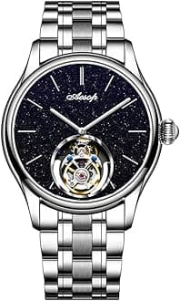 Classic Tourbillon Men Watch Sand Stone Dial Mechanical Tourbillon Movement Manual Analog Wristwatches Sapphire Waterproof Dress Business Watch for Men with Leather Strap 7050