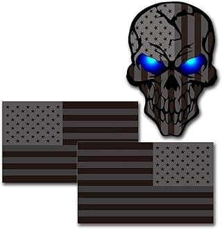 3 Pack 5.1"Reflective All Black American Flag Sticker, Skull Decal with Black US Flags, UV Fade Resistant Vinyl Car Flags Stickers for Trucks Jeep Van Women Men Motorcycle Laptop Skateboard Bike Bumpe