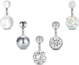 Belly Rings - Short Bar Belly Button Rings in Surgical Steel with Opal Stones - 6mm & 10mm