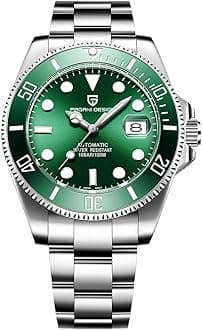 Pagani Design Men’s Watches Full Automatic Mechanical Wrist Watch for Men Stainless Steel Fashion Casual Business Dress Analogue Watch Man, Silver Green, bracelet