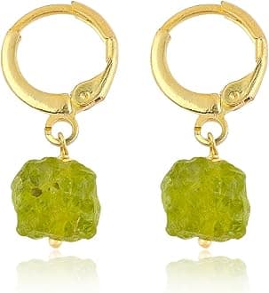 Raw Gemstone Hoop Earrings – Natural Crystal Stone Dangle Earrings for Women – Hypoallergenic Gold Plated Small Hoops – Handmade Lightweight Statement Jewelry