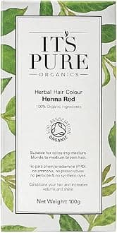 It's Pure Organic Henna Hair Dye in Henna Red | Permanent 100% Natural, Vegan, & Gluten Free | PPD Free Hair Dye, Ammonia Free, Resorcinol Free, & Peroxide Free | Volumising & Strengthening |