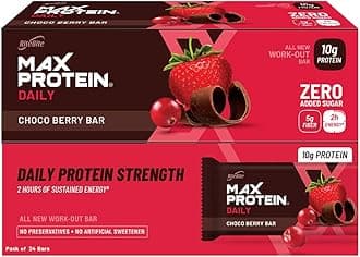 Daily Choco Berry Protein Bars with 10g Protein, 5g Fiber & 21 Vit. & Minerals | 0 Added Sugar, No Cholesterol & Trans Fat For Upto 2h of Energy, Healthy Snack, 50g (Pack of 24)