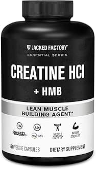 Jacked Factory Creatine HCL + HMB Capsules - Synergistic CON-CRET, myHMB, & Vitamin D Formula for Improved Growth, Strength, & Reduced Muscle Breakdown - 150 Capsules