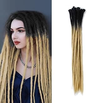 Dsoar Dreadlocks Extensions 24 Inch Ombre Synthetic Dreads Hippie Crochet Locs with Dreadlocks Cover 20pcs/Pack(Black and Blonde)
