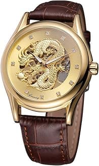 MASTOP Watches Mens Luxury Leather Men Automatic Mechanical Watch Dragon Collection Gold Skeleton Wrist Watch
