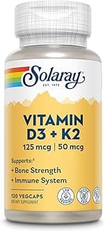 Solaray Vitamin D3 + K2 | D & K Vitamins for Calcium 120 Count