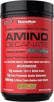 MuscleMeds Amino DECANATE, Intra, Post Workout Drink, Full Spectrum Amino Acid Complex, Leucine, Muscle Recovery, 30 Servings (Citrus Lime)