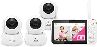 Video Baby Monitor with 3 Cameras, 5" LCD Display, Up to 17 Hours Video and 31 Hours Audio Battery Life, Night Vision, 1000 Foot Range, Zoom