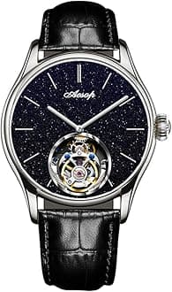 Classic Tourbillon Men Watch Sand Stone Dial Mechanical Tourbillon Movement Manual Analog Wristwatches Sapphire Waterproof Dress Business Watch for Men with Leather Strap 7050