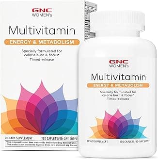 - GNC Women’s Energy and Metabolism Multivitamin Caplets, Clinically Proven, Calorie Burn, Focus, 100mg Caffeine, Active Nutrition, Immune, Bone, Beauty, Iron, Biotin, Timed Release, 180 ct, 90 svgs