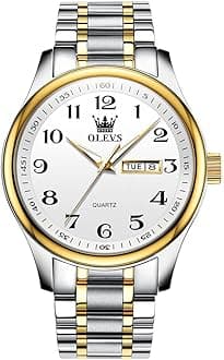 - Men's Casual Stainless Steel Watch, Big Face Easy to Read Analog Quartz Watch with Day and Date, Classic Waterproof Diamond Roman Arabic Numerals Dial Dress Watch for Men, Gold Silver Black Band