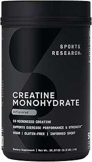 Sports Research Creatine Monohydrate - Gain Lean Muscle, Improve Performance and Strength and Support Workout Recovery - 5 g Micronized Creatine - 35.27 oz