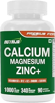 Calcium Magnesium Zinc with Vitamin D3, Boron, K2 & B12 | Complete Bone Health & Joint Support Supplement for Men & Women (90 Capsules)