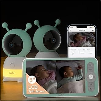 Sponsored Ad - 2K Split-Screen 5 Inch Wi-Fi Baby Monitor With 2 Cameras, Colorful Night Light, AI Motion & Sound & Humidity & Temp Detection, Auto Tracking Via Smartphone App And Monitor Control, Night Vision