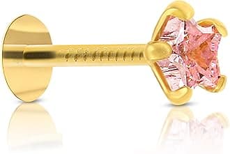 GEHLOT ; OneStep Towards OnlineStar Shape Black Diamond 14K Pure Yellow Gold Nose Pins Studs Diamond Nose Pins For Women And Girl