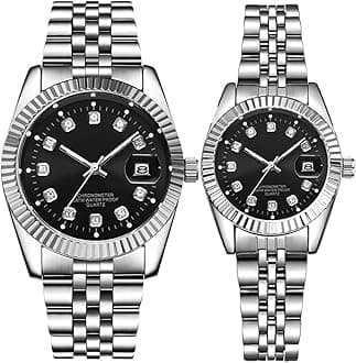 Couple Watches Fashion Silver Stainless Steel Pair Watches Men and Women Matching Quartz Wrist Watches Gifts Set of 2