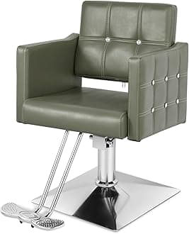 Salon Chair for Hair Stylist, Green Hair Salon Chair with Hydraulic Pump, Barber Chair Tattoo Chair Braiding Chair Beauty Spa Equipment (Green Silver)