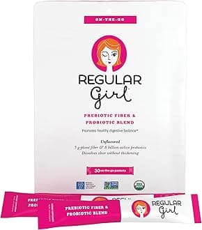 Regular Girl Organic Powder, Prebiotic Fiber Supplement and Probiotics for Women, Low FODMAP, 30 On-The-Go Packets, Unflavored, 30 Serving Packets
