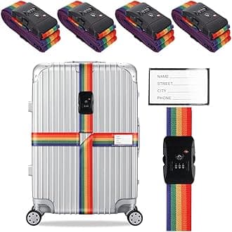 Veki Cross Luggage Straps Set TSA Approved with Lock Adjustable Travel Suitcase Belts Suitcase Tags with Name ID Card Packing Straps for Suitcases Strap Travel Accessories (Multicolor*4pcs