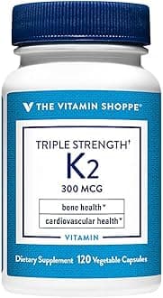 The Vitamin Shoppe Vitamin K2 MK-7 300mcg Triple Strength - Bone & Heart Health | Menaquinone-7 | 120 Vegetable Capsules | High Potency