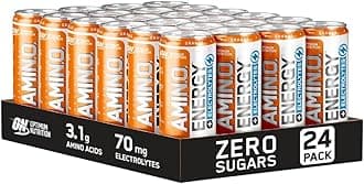 Essential Amino Energy + Electrolytes, Ready to Drink Sugar Free EAA Energy Drink with Electrolytes and Caffeine, Workout Supplement for Men and Women, Orange, 24x250 ml