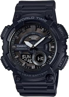 Casio AEQ110BW Series | Men’s Analog-Digital Watch |100M WR | Multi Alarms | 100 SEC Stopwatch | Countdown Timer | World Map for World Time | LED Light | LC Display | 10 Year Battery