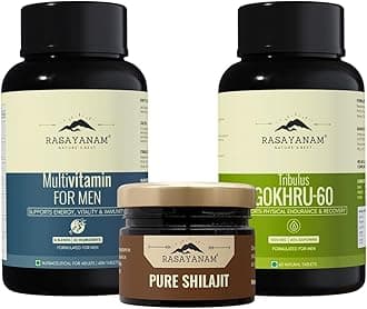 - Rasayanam Men’s Vitality Combo | Tribulus Gokhru-60 (60% Saponins) + Multivitamin for Men (25+ Essential Nutrients) + Pure Himalayan Shilajit Resin (75% Fulvic Acid) | Strength, Energy, Stamina & Recovery