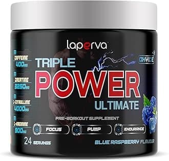 Triple Power Ultimate Pre-Workout- Maximize Muscle Pump, Enhance Focus with Beta-Alanine, Caffeine, Citrulline Malate, Creatine, and Essential Vitamins (24 Servings, Blue Raspberry)