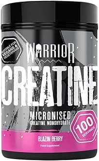 WarriorCreatine Monohydrate Powder – Micronised for Easy Mixing and Consumption – Proven to Improve Physical Performance/Recovery, 5g Servings (Blazin' Berry, 500g)
