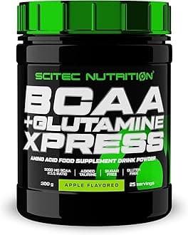 Scitec Nutrition BCAA + Glutamine Xpress – Essential Amino Acid Blend – with 5g 2:1:1 BCAAs – 5g Glutamine – Fortified with Taurine, 300 g, Apple
