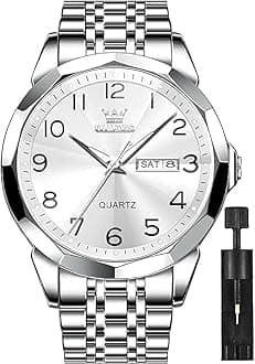 Men's Watch Luxury Business Dress Watch UK Diamond Design Quartz Stainless Steel Waterproof Luminous Week Calendar Gift