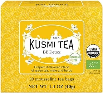 Kusmi Tea - BB Detox - Iconic Detox Tea - 100% Organic - Blend of Green Tea, Mate & Grapefruit - Organic Flavored Yerba Mate Tea - Enjoy Hot or Iced - 20 Tea Bags
