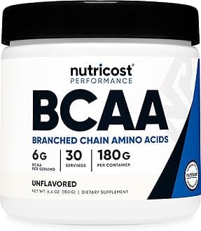 Nutricost BCAA Powder (Unflavored, 30 Servings) - Vegetarian, Non-GMO, Gluten Free, Optimal 2:1:1 Ratio