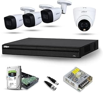 DAHUA Full Color Night Vision HD CCTV Security Camera with Installation Combo Set 2MP, Dome(Indoor)1Pcs, Bullet (Outdoor) 3Pcs 4 Channel DVR, 1TB Surveillance HDD , for Home and Offices (3BULLET1DOME)